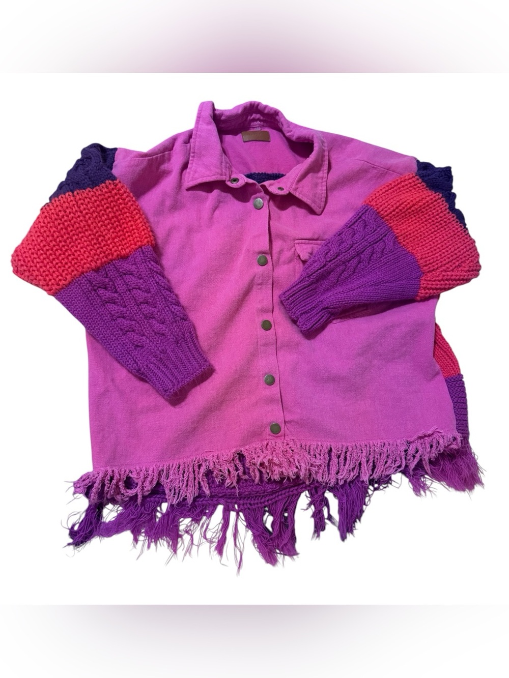 Umgee Pink & Purple Fringe Button-Down Shirt Jacket